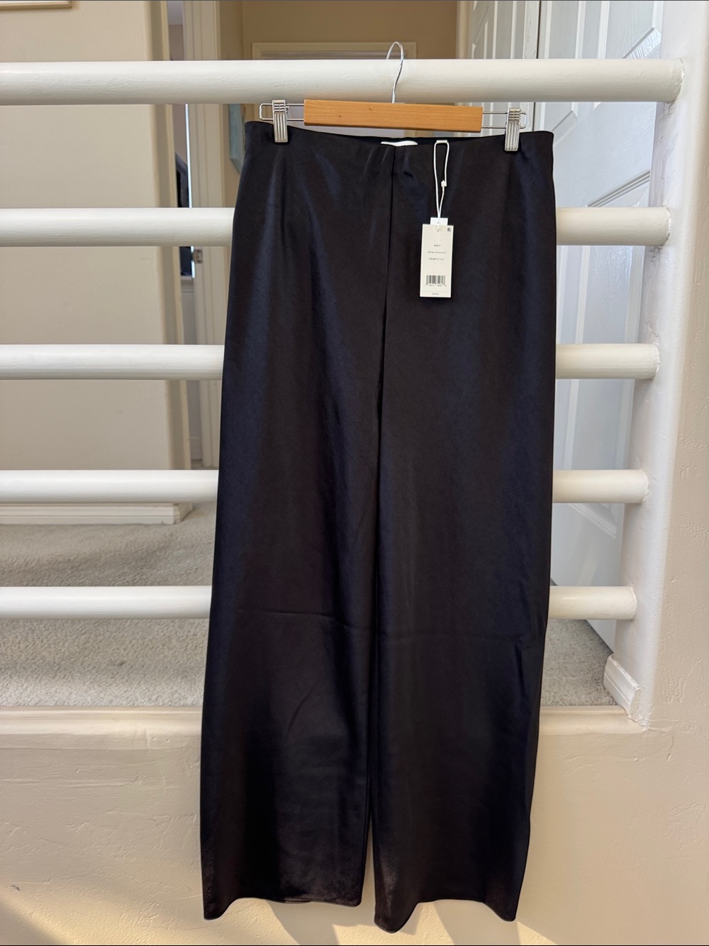 Vince Black Fluid Bias Satin Wide-Leg Pants